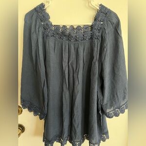 Zac & Rachel Gray Lace Trim Blouse